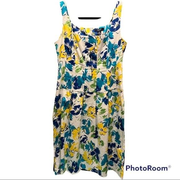 Chaps Dress Women's Cotton Floral Size 10 Pleated Front Sleeveless - Picture 1 of 8